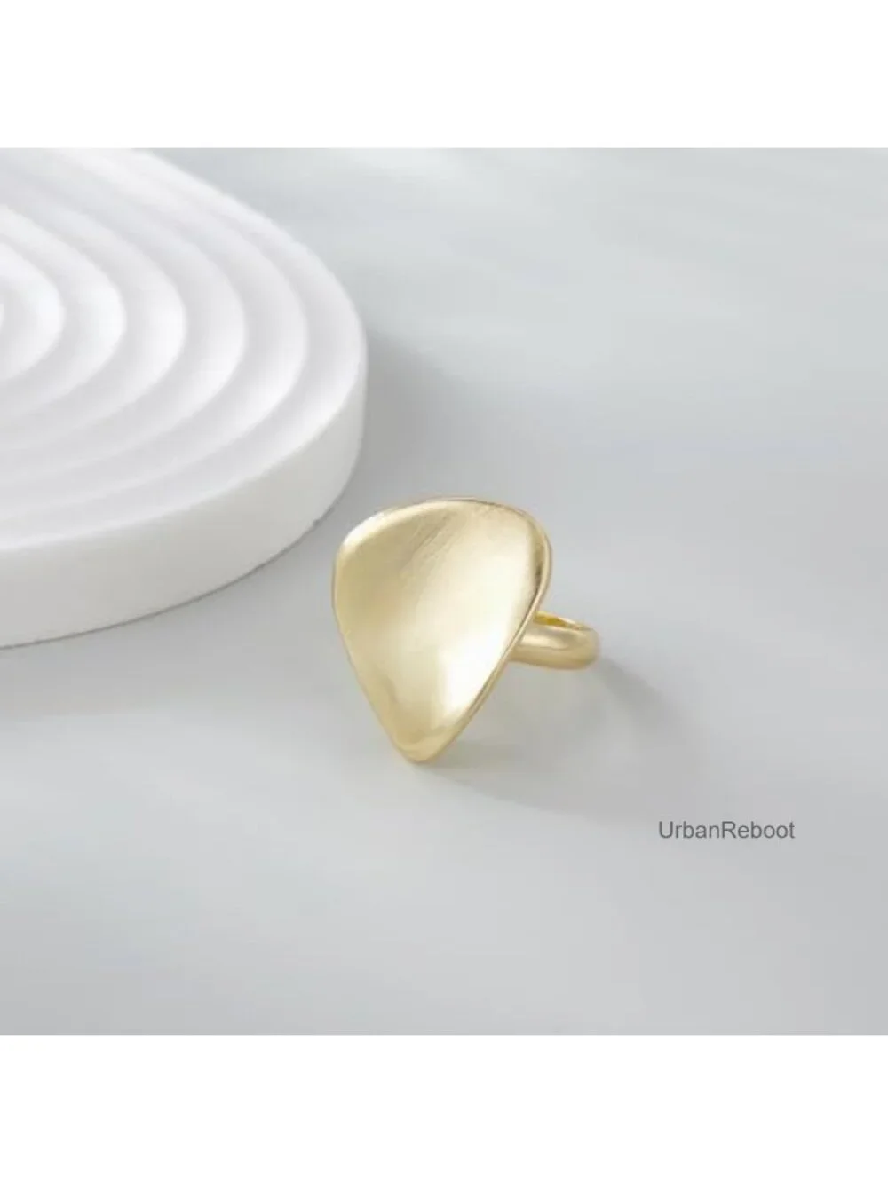 Chunky Gold Plated Statement Signet Ring for Women Cocktail Jewelry